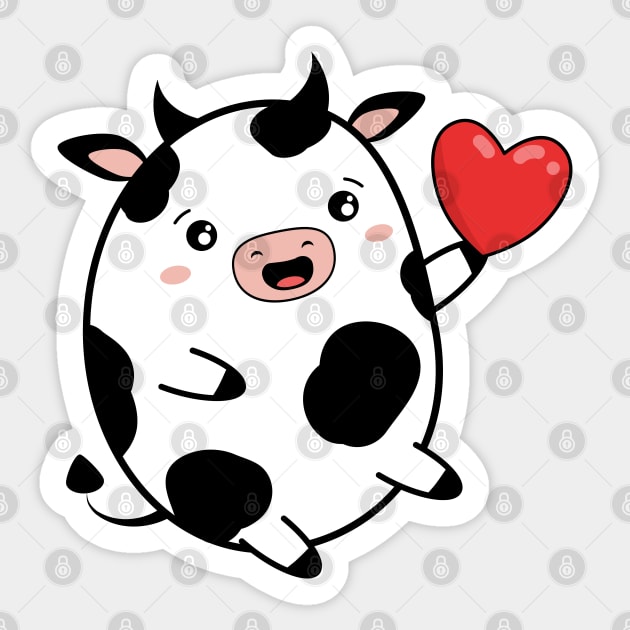 Happy cow with heart, Cute cow, Bull, Valentines day, Cute sticker, Kawaii cow Sticker by KristinityArt